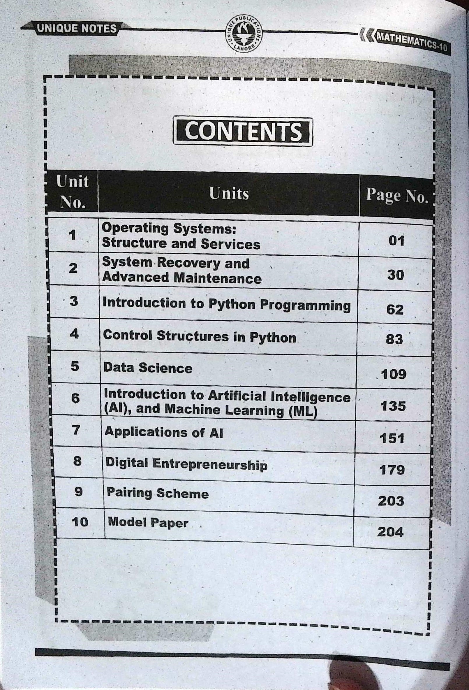 Unique Notes Computer For 10th Class Book By Abdul Manan Khurram