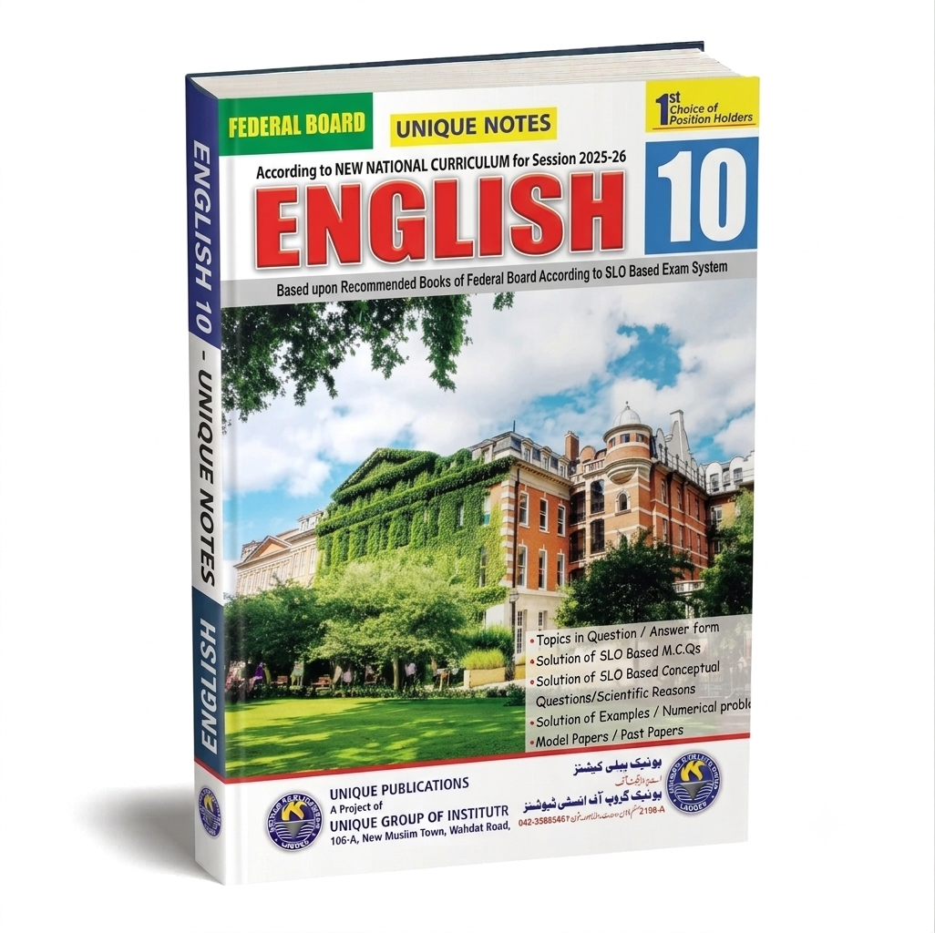 Unique Notes English Class 10 Federal Board Guide Book