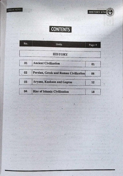 Unique Notes History & Geography Class 6 English Medium Guide