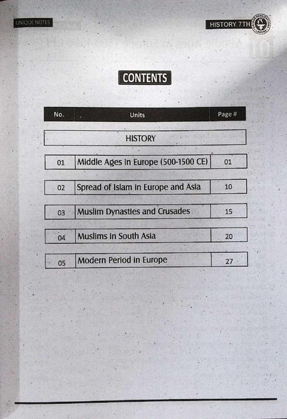 Unique Notes History & Geography Class 7 English Medium Guide