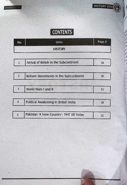 Unique Notes History & Geography Class 8 English Medium Guide