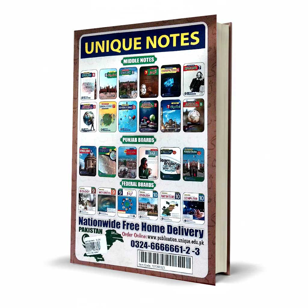 Unique Notes Urdu Class 7 Guide Punjab Board Latest Edition