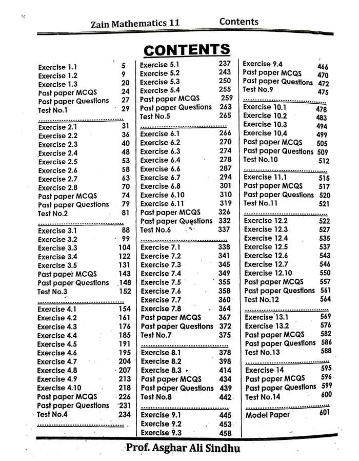 Zain Mathematics Book For Class 11th By Prof. Asghar Ali Multan Kitab Ghar