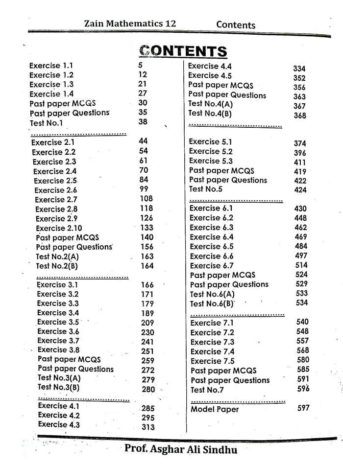 Zain Mathematics Book For Class 12th By Prof. Asghar Ali Multan Kitab Ghar