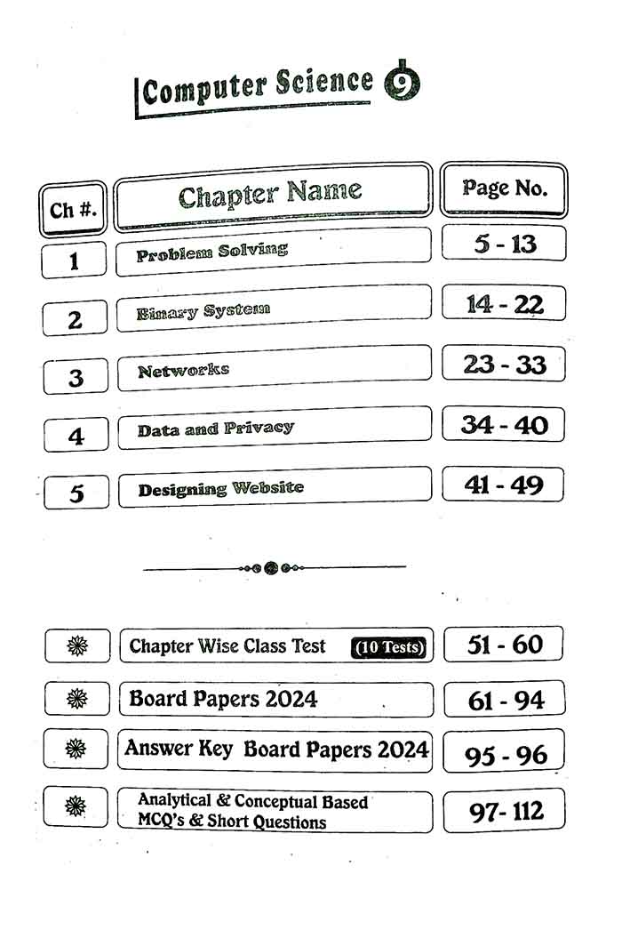 Ghazali Computer Science Up To Date Solved Past Papers (2014-2024) Book for Class 9th Subjective and Objective Plan for Board Papers 2025 Multan Kitab Ghar