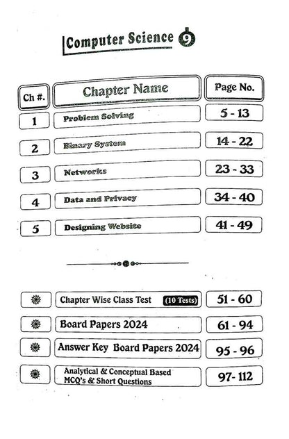 Ghazali Computer Science Up To Date Solved Past Papers (2014-2024) Book for Class 9th Subjective and Objective Plan for Board Papers 2025 Multan Kitab Ghar