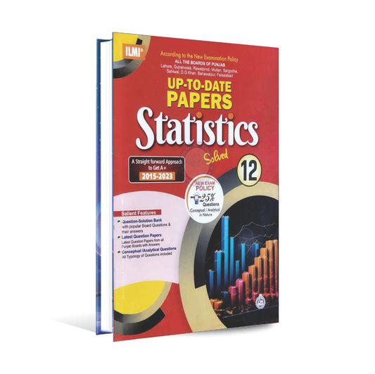 Ilmi up-to-date Statistics solved paper Book for 12th 2015-2024 Multan Kitab Ghar