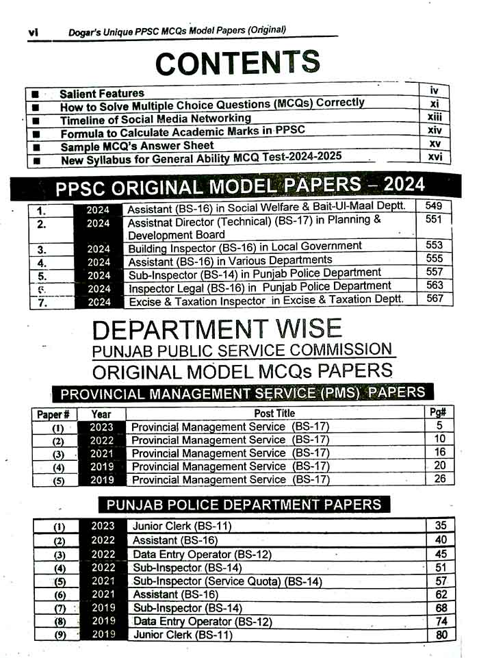 Dogar Unique PPSC Model Papers MCQs 105th Edition 2024 Multan Kitab Ghar