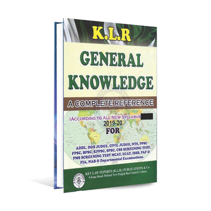 K.L.R General Knowledge 2019-20 Book for ADDL, Civl Judge, by S.A Raza Multan Kitab Ghar