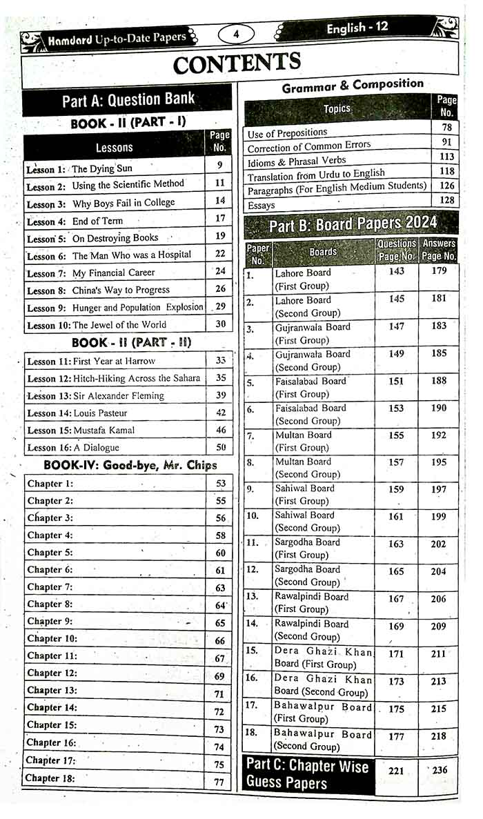 Hamdard Scholar English Up To Date Solved Past Papers with Questions Bank 2014-2024 for Class 12 (Intermediate Part 2) Preparation of Board Exams 2025